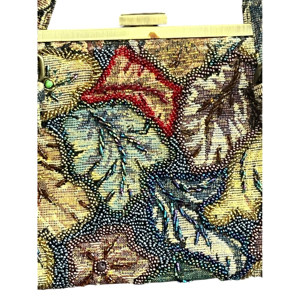 Vintage Beaded Tapestry Baguette Handbag Floral Sequin Evening Bag Multicolor - Picture 2 of 5